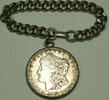 USA Morgan Silver Dollar   Bracelet with Engraved Silver Bezel $1 Coin 1921 Excellent Condition with Light Toning