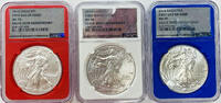 USA $1 Eagle American Silver 3 Coin Set NGC MS 70 Red-White & Blue Holders (49) -
