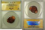USA Penny 1970-D Lincoln Error Coin Trpl Struck 2 Uniface 1 Flipover ANACS MS-63 RB -