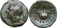 Bruttium, Brettii (216/214 BCE) AE 1/4 Uncia Jünglingskopf n. l., Ähre/KREBS, darüber Füllhorn. Ex. Künker 2001. Selten! -