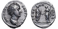 DIVA Faustina I. († 140/1) AR Denar Rom, 141-146. Kaiser und Kaiserin im Handschlag. -