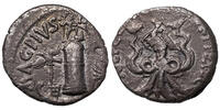 Sex. Pompeius (40-39 BCE) AR Denar Sizilien. Pharos von Messina darauf Messina, SCYLLA -