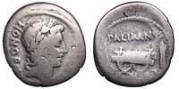 Lollius Palicanus (45 BCE) AR Denar Rom. Honos Kopf/ Kurulischer Stuhl zwischen Ähren. -