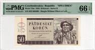 CZECHOSLOVAKIA 50 KORUN 1950 SPECIMEN PMG 66 EPQ 110,00 EUR  Excl. 15,00 EUR Verzending