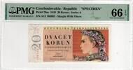 CZECHOSLOVAKIA 20 KORUN 1949 SPECIMEN PMG 66 EPQ 110,00 EUR  Excl. 15,00 EUR Verzending