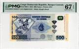 CONGO DEMOCRATIC REPUBLIC 500 FRANCS 2022 PMG 67 EPQ 25,00 EUR  Excl. 15,00 EUR Verzending