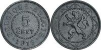 KÖNIGREICH BELGIEN J N608 - Kursmünze aus dem Königreich Belgien 5 Centimes 1916 fast STG