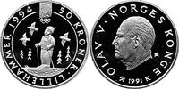 NORWEGEN 50 Kronen KM 432Olympische Winterspiele 1994 - Kind auf Skiern -