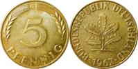 BRD 5 Pfennig 1967 G J 382 Seltenes Jahr und Buchstabe STG- 80,00 EUR  Excl. 10,00 EUR Verzending