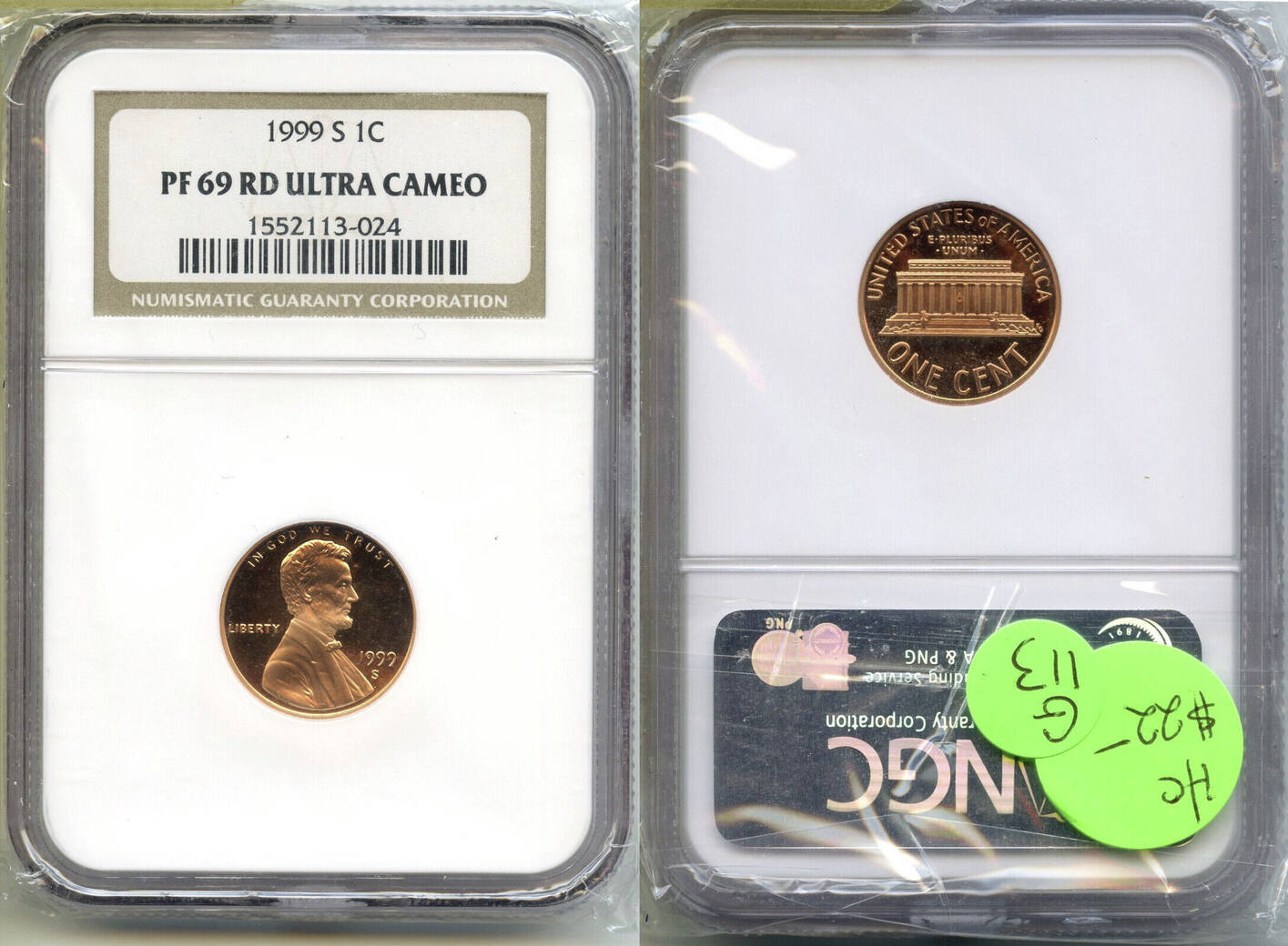 USA Cent 1999-S Lincoln Proof Penny NGC PF69 RD Ultra Cameo San