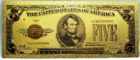 USA Banknoten $5 Gold Certificate Lincoln Novelty 24K Foil Plated Note 6 Bill - GFN18 -