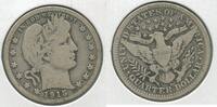USA Barber Quarter 1915-D Silver 25c Denver Mint - KR180 -