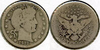 USA Quarter 1912-S Barber Silver - San Francisco Mint - BQ672 -