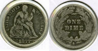 USA Dime 1877-S Seated Liberty Silver - San Francisco Mint - L758 -
