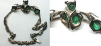 Sonstiges Sterling Malachite Arum Flowers Leaves 1970s Silver Necklace - P125 -