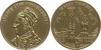 Berühmte Personen - Musiker und Komponisten Messingmedaille auf den Komponisten Georg Friedrich Händel, 1685-1759, Stadtansicht Halle -