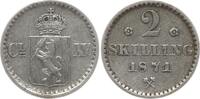 Norwegen 2 Skilling Carl XV., 1859 - 1872, Rosetten neben Jz. -