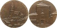 Stadt Kremnitz (Kremnica) Große Bronzemedaille von Antonin Ham, 1899 - 1965, Stadtansicht mit Kirche / Stadttor -