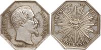 Frankreich, Kaiserreich oktogonale Silbermedaille Assurances, Napoleon III., Signatur Caqué, Compagnie du Soleil -