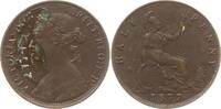 Großbritannien 1/2 Penny (Halfpenny) Victoria, 1837 - 1901, aus alter Sammlung mit Tuscheziffer über Zaponlackfleck -