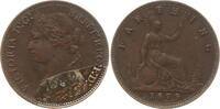 Großbritannien Farthing (1/4 Penny) Victoria, 1837 - 1901, aus alter Sammlung mit Tuscheziffer über Zaponlackfleck -