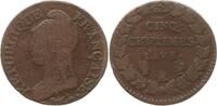 Frankreich 5 Centimes Paris, Jahreszahl im Stempel umgeschnitten -