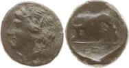 Sizilien, Stadt Syrakus AE 17 Hieron II., 275 - 215 BC, Kopf der Göttin Persephone n.l./ Stier n.l. -
