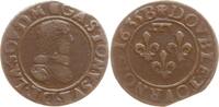 Frankreich, Dombes Gaston d Orléans, 1627 - 1650, Umschrift SOV.DM statt SOV.DOM Double Tournois 1635 B, RRR! Fast sehr schön, kl. ZE