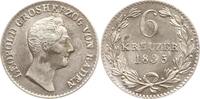 Baden, Großherzogtum Leopold, 1830 - 1852 6 Kreuzer 1835 Sehr schön - vorzüglich, min. ber.