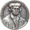 Worms, Stadt Einseitige versilberte Gußmedaille 400 Jahre Luther Bibel, sehr dicker Schrötling mit feinem Gussgrat -