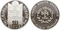 Frankreich, 5. Republik 100 Francs - 15 Ecus Charlemagne, Karl der Große, Prägung der Pariser Münze in Silber (900) -