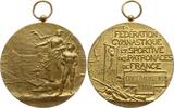 Frankreich, 3. Republik Tragbare vergoldete Bronzemedaille Coulommiers, von Desvergnes, Fedération Gymnastique et Sportive -
