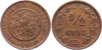 Niederlande-Königreich Cu 1/2 Cent 1900 Wilhelmina I. 1890-1948. VF+