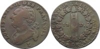 Frankreich Cu 12 Deniers Ludwig XVI. 1774-1793. -