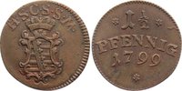 Sachsen-Coburg-Saalfeld Cu 1 1/2 Pfennig 1799 Ernst Friedrich 1764-1800. VF-EF