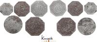 Halle an der Saale Lot von fünf Münzen zu 1, 5, 10, 20 und 50 Pfennig Bruckdorfer Nietlebener Bergbau Verein. -