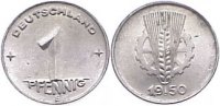 DDR 1 Pfennig 1950 E kl. Stempelfehler, UNC