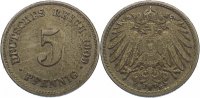Kleinmünzen 5 Pfennig 1909 E Reste von Zaponlack, VF