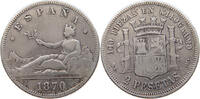 2 PESETAS 1870 SPAIN Provisional Government S-SS