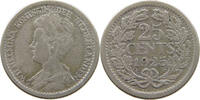 NETHERLANDS 25 CENTS WILHELMINA 1890-1948 -