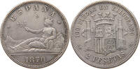 2 PESETAS 1870 SPAIN COUNTERMARK RG SS