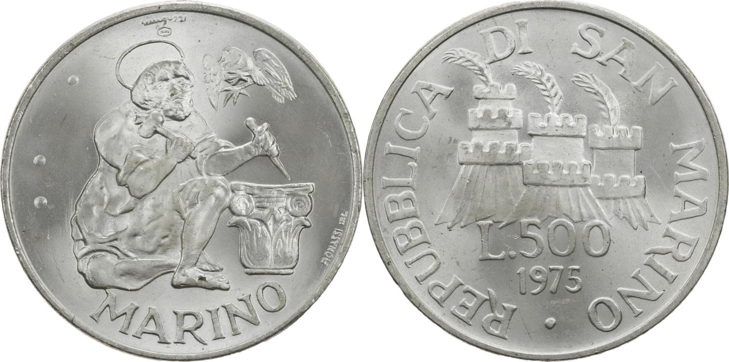 San Marino 500 Lire 1975 R Heiliger Marinus UNC San Marino 500 Lire 1975 R Heiliger Marinus UNC