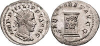 Römische Kaiserzeit Antoninian Philippus I. Arabs, Büste / SAECVLARES AVGG, Säule mit COS III -