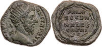 Römische Kaiserzeit Dupondius Marcus Aurelius, Kopf / Schrift in Lorbeerkranz -