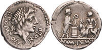 Römische Republik Denar L. Pomponius Molo, Kopf des Apollo / Numa Pompilius beim Ziegenopfer -