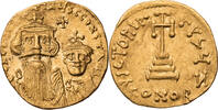 Byzanz Solidus Constans II. mit Constantinus IV., Büsten mit Kreuzkronen / Stufenkreuz -