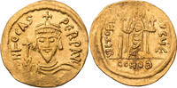 Byzanz Solidus Phocas, Büste / Victoria mit Chrismon-Szepter und Kreuzglobus -
