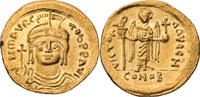 Byzanz Solidus Mauricius Tiberius, Büste / Victoria mit Chrismonstab und Kreuzglobus -