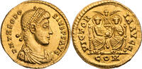 Römische Kaiserzeit Solidus Theodosius I., Mediolanum, Büste / VICTORIA AVGG, Kaiserpaar und Victoria -
