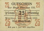 Pitschen, Oberschlesien 25 Pfennig Gutschein -